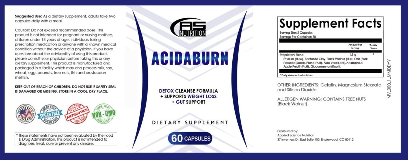 Acidaburn  Supplement facts